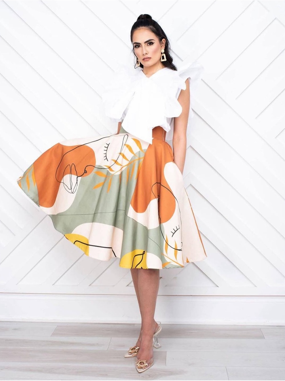 Kaela Kay Abstract Print Adah A-Line Midi Skirt